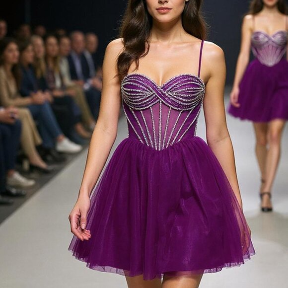 ✨ NEW Beaded Bustier Tulle Mini Dress - Picture 3 of 7